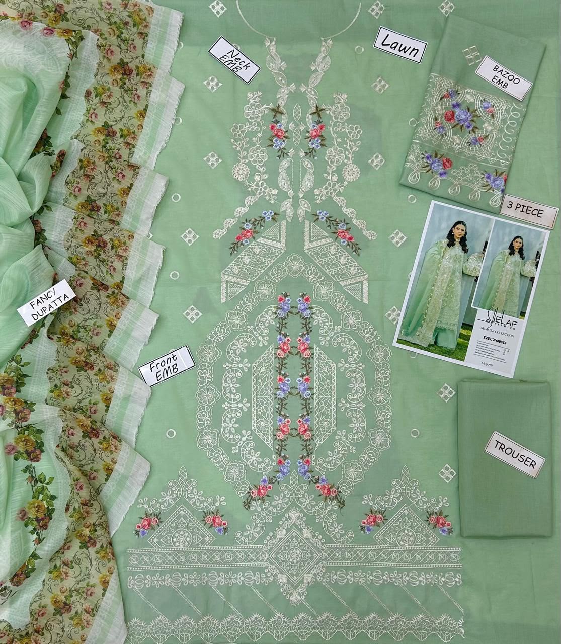 IElaf Embroidered 3-Piece Lawn Suit – Design 04
