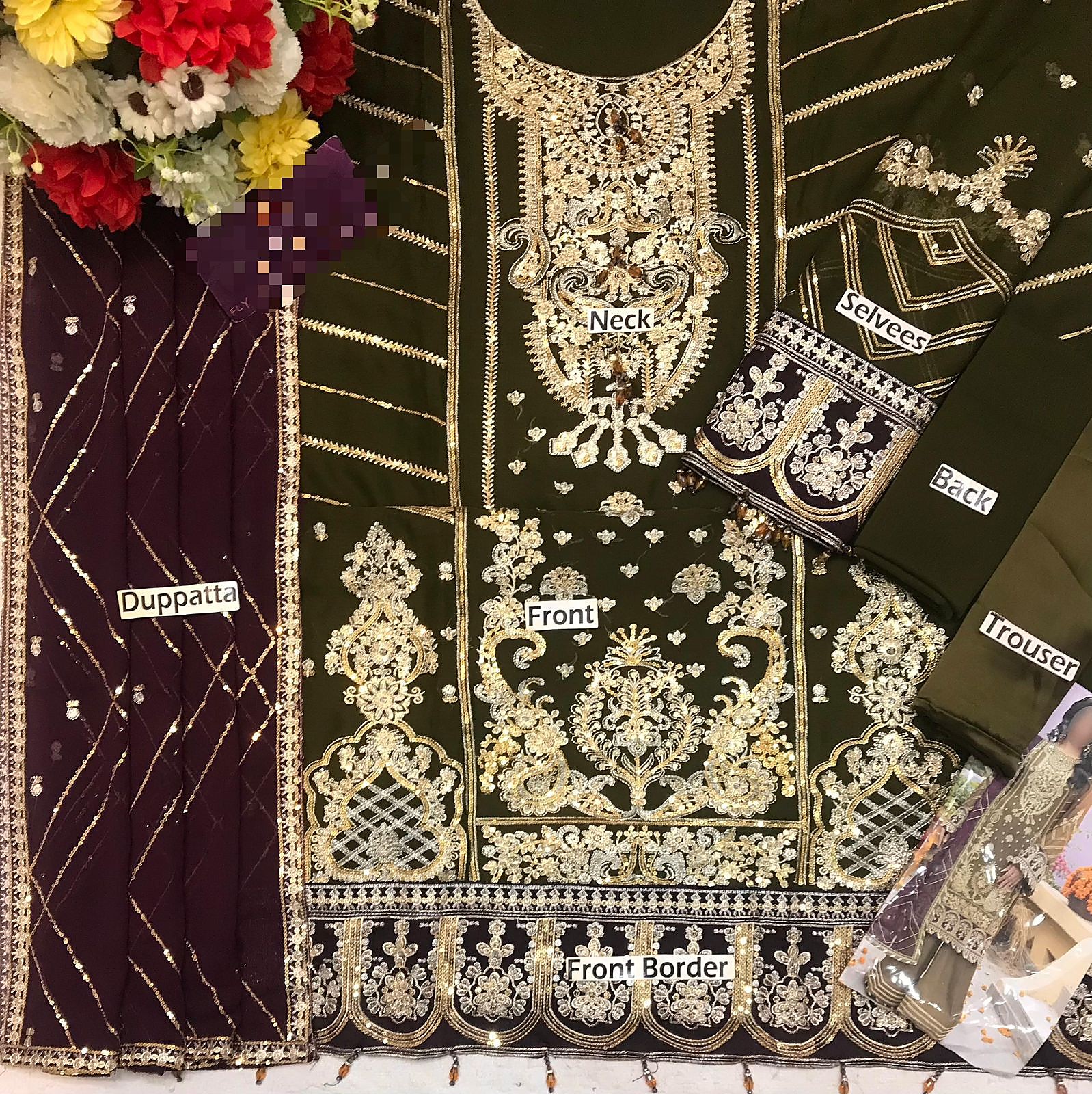 Adan Libas Embroidered Chiffon 3-Piece Suit - Image 4