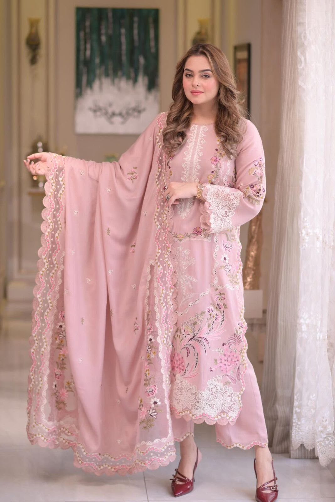 Aneela Embroidered Lawn 3-Piece Suit – Blush - Image 2