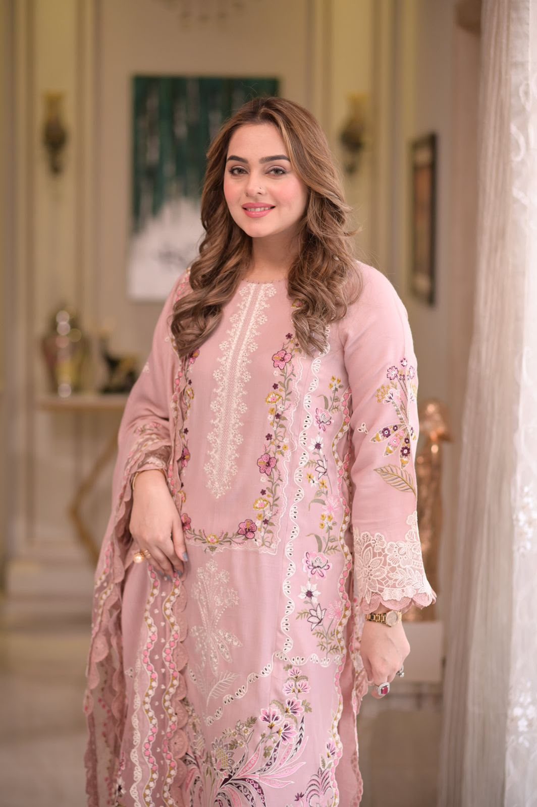 Aneela Embroidered Lawn 3-Piece Suit – Blush - Image 3