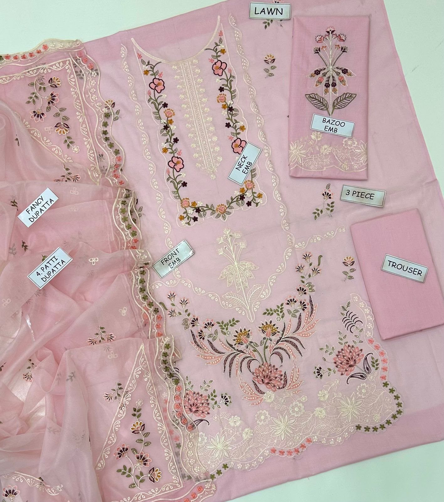 Aneela Embroidered Lawn 3-Piece Suit – Blush - Image 5