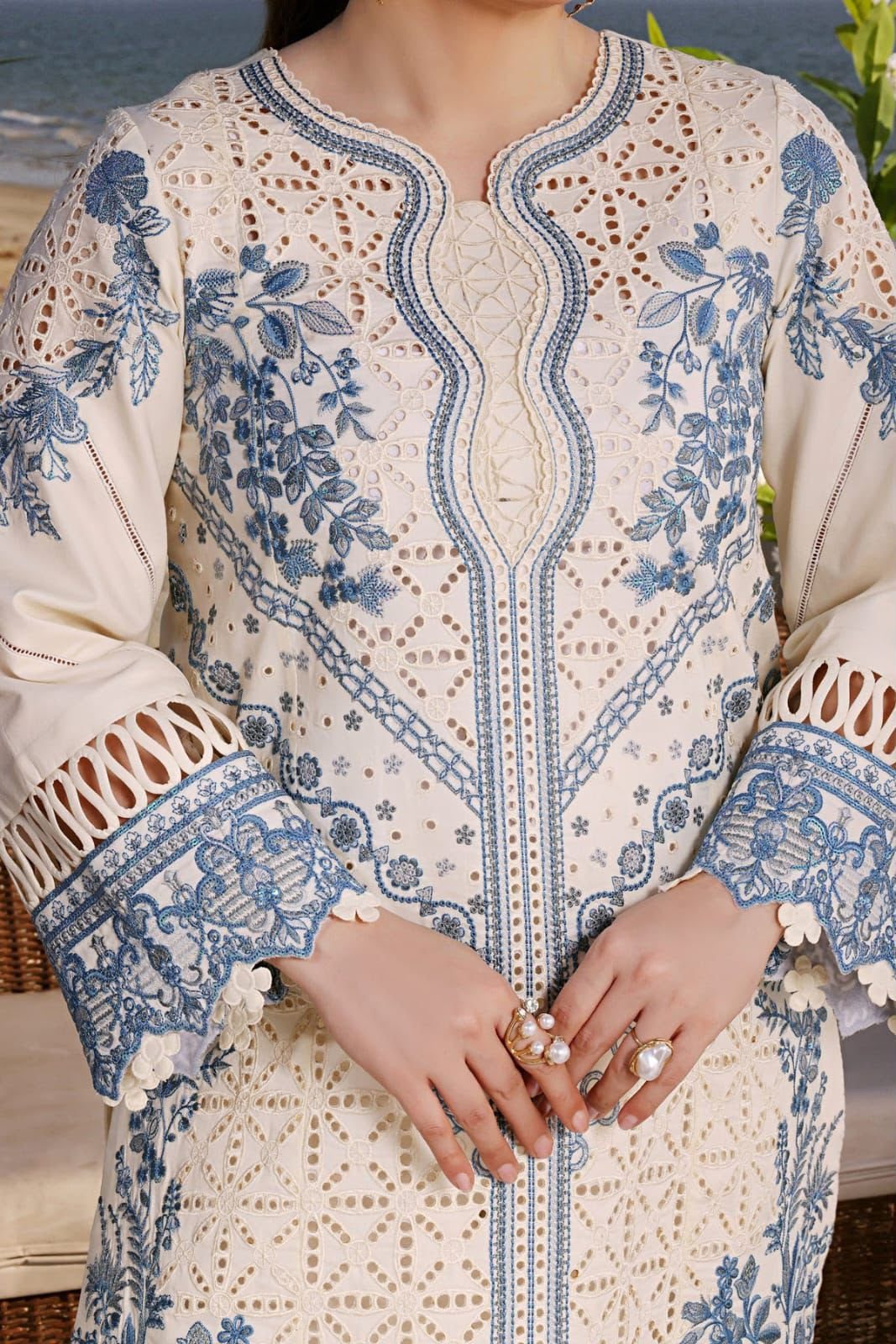 Aneela Embroidered Lawn 3-Piece Suit – Ivory Chikankari - Image 2