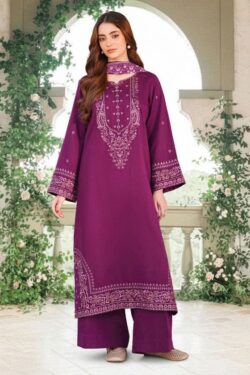 Aneela Embroidered Lawn 3-Piece Suit – Magenta
