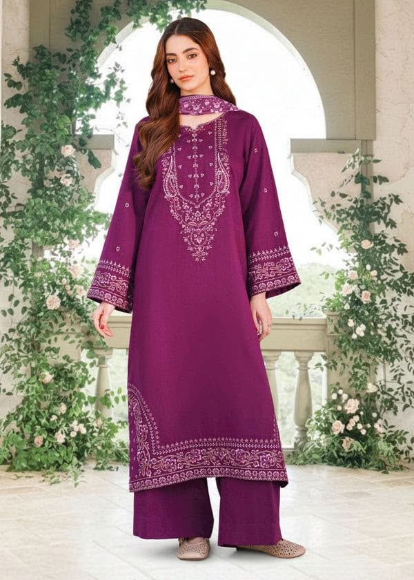 Aneela Embroidered Lawn 3-Piece Suit – Magenta