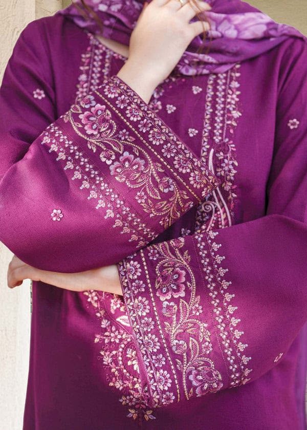 Aneela Embroidered Lawn 3-Piece Suit – Magenta - Image 2