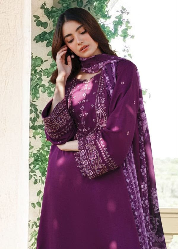 Aneela Embroidered Lawn 3-Piece Suit – Magenta - Image 3