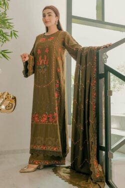 Aneela Embroidered Lawn 3-Piece Suit – Mehndi Green