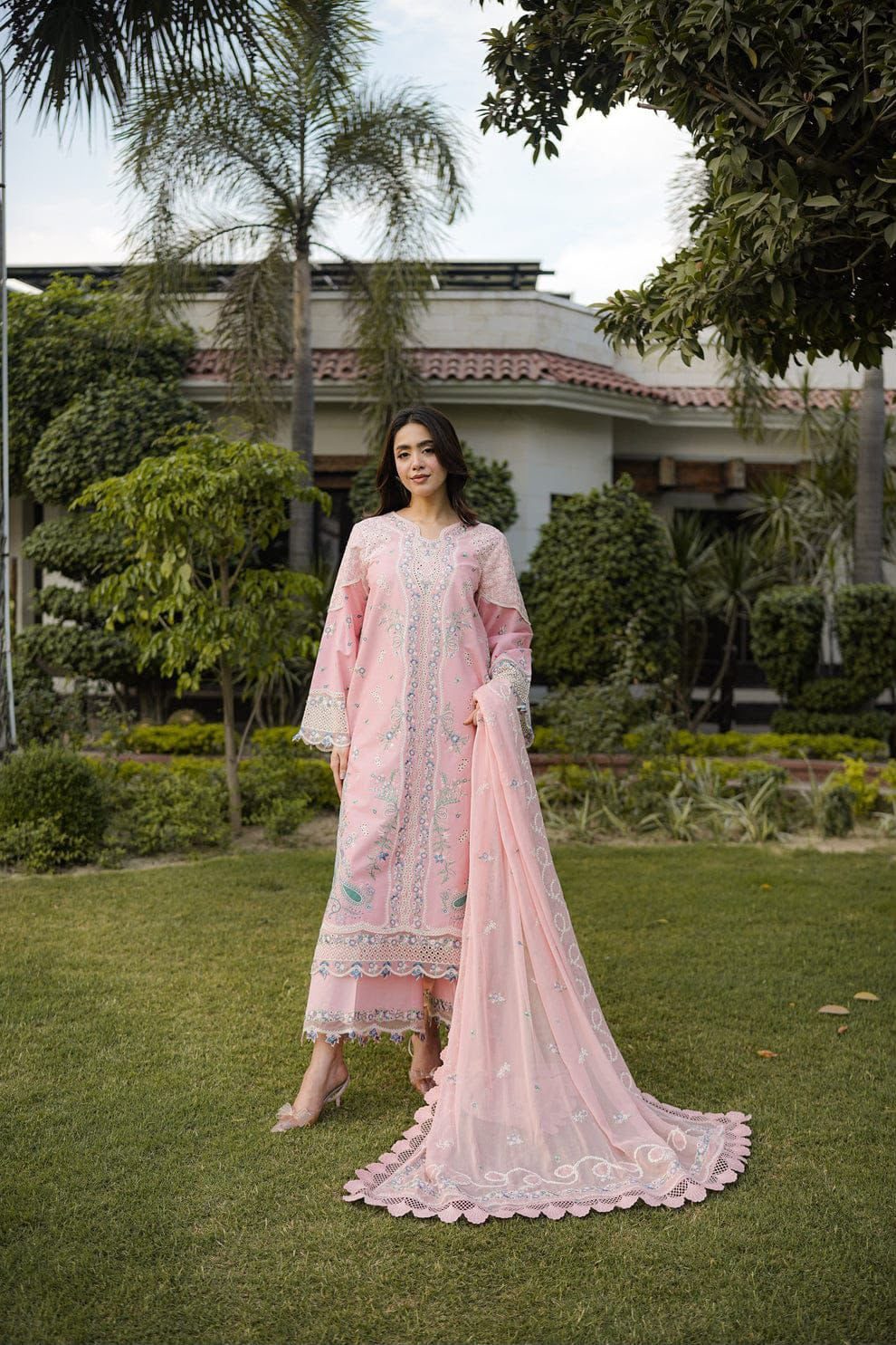 Aneela Embroidered Lawn 3-Piece Suit – Rose Pink