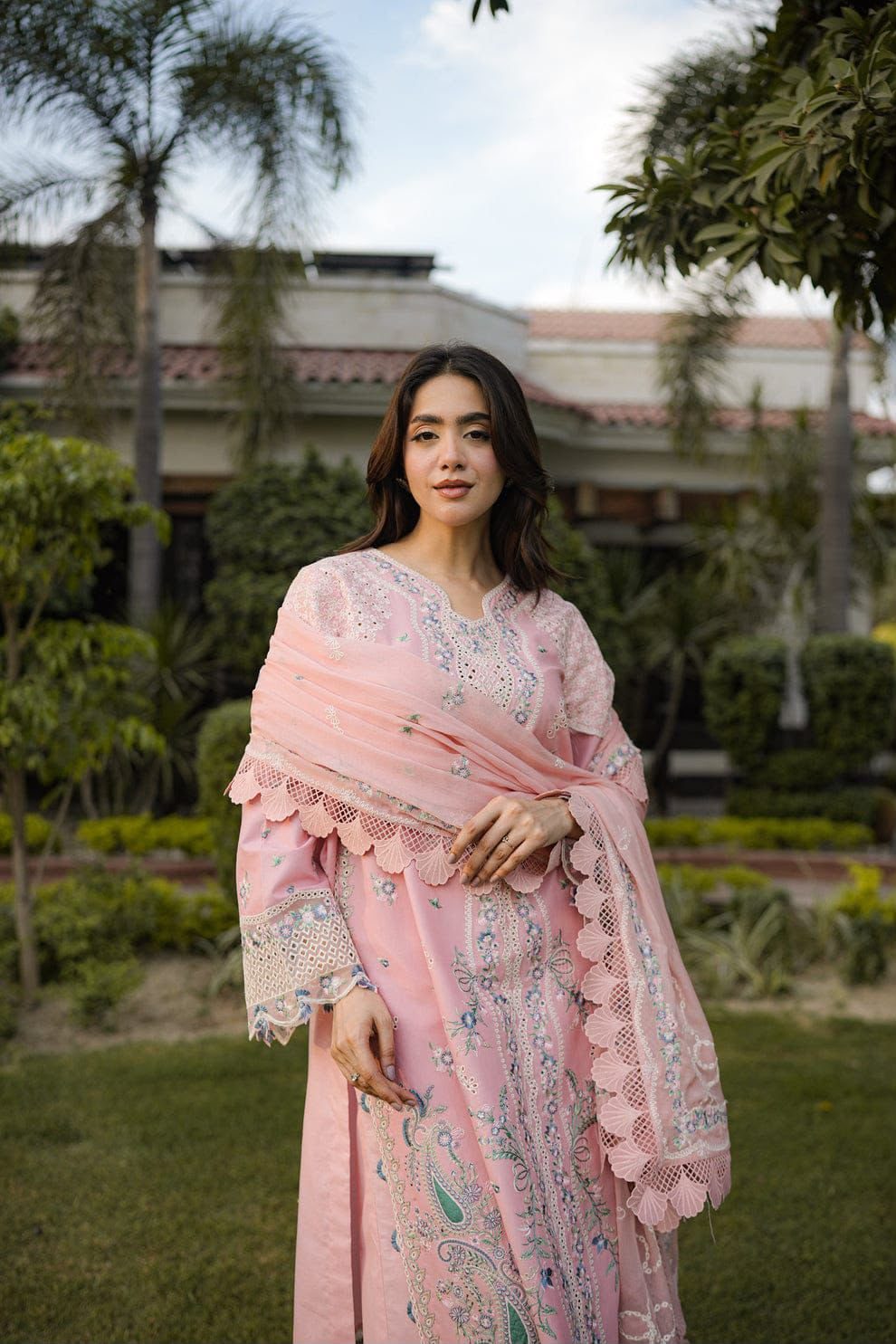 Aneela Embroidered Lawn 3-Piece Suit – Rose Pink - Image 2