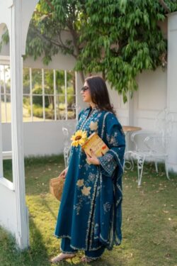 Aneela Embroidered Lawn 3-Piece Suit – Teal