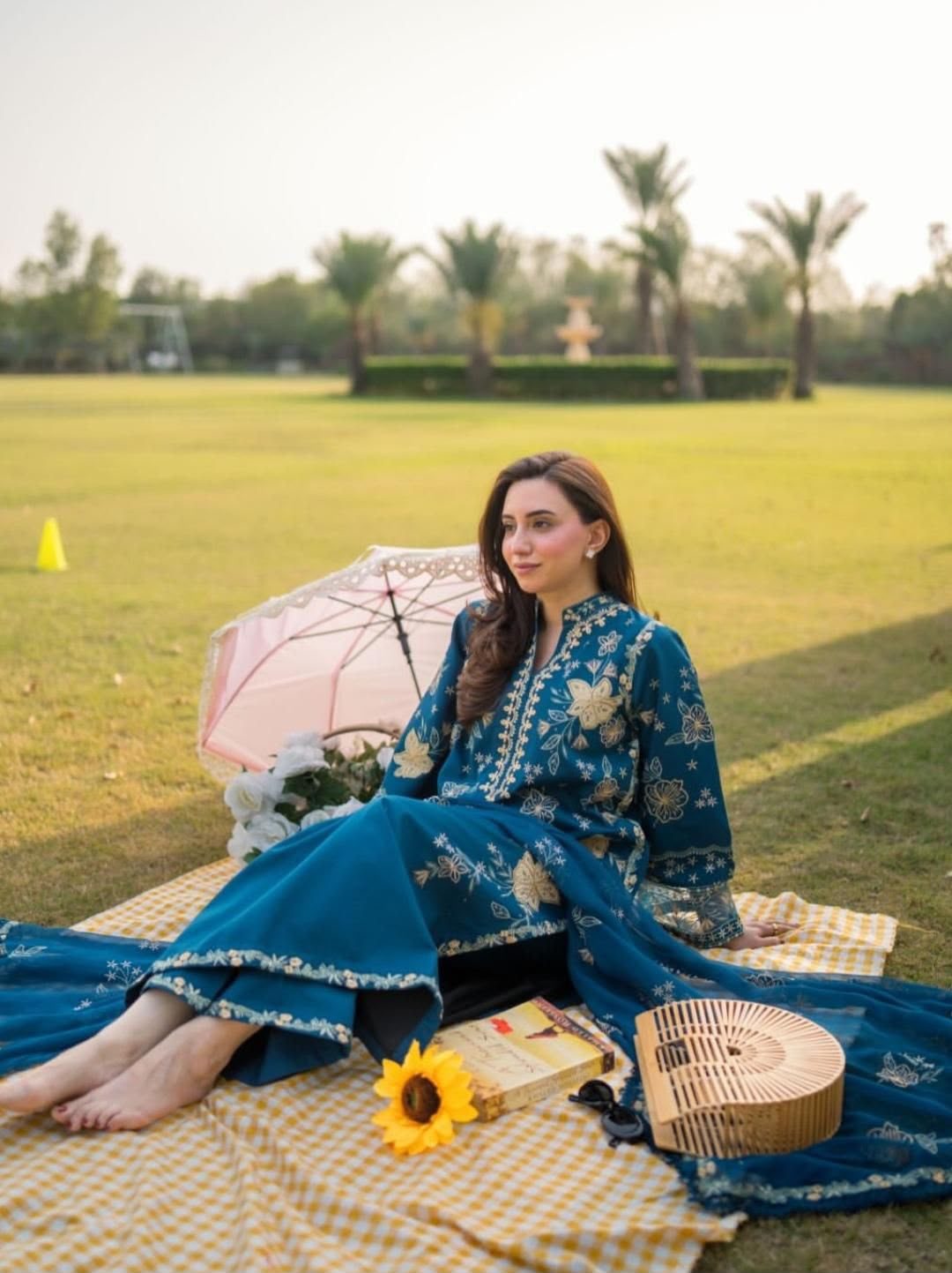 Aneela Embroidered Lawn 3-Piece Suit – Teal - Image 2