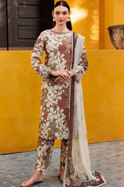 Baroque Digital Printed Lawn 3-Piece Suit – Brown Floral