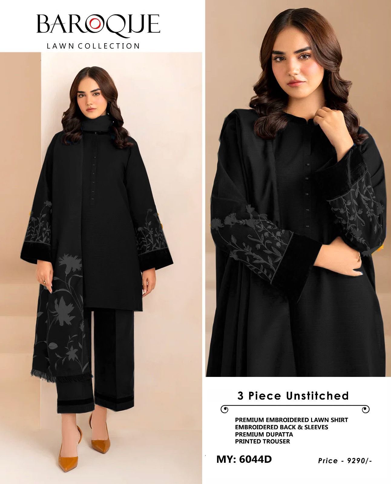 Baroque Embroidered Lawn 3-Piece Suit
