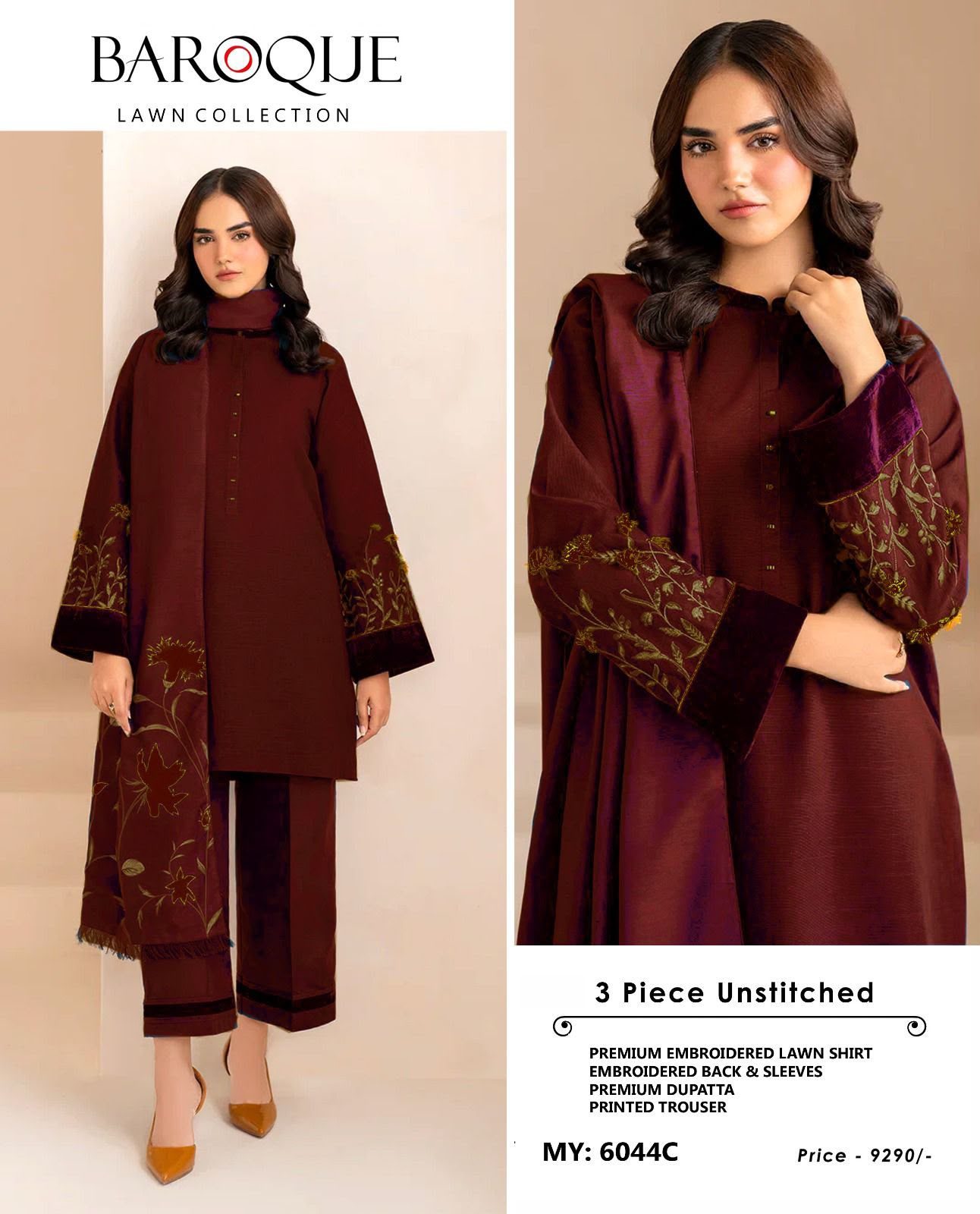 Baroque Embroidered Lawn 3-Piece Suit - Image 7