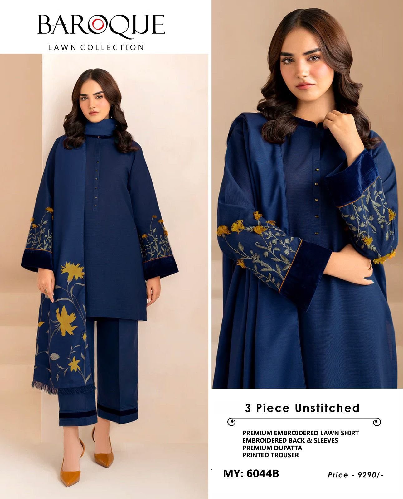Baroque Embroidered Lawn 3-Piece Suit - Image 3