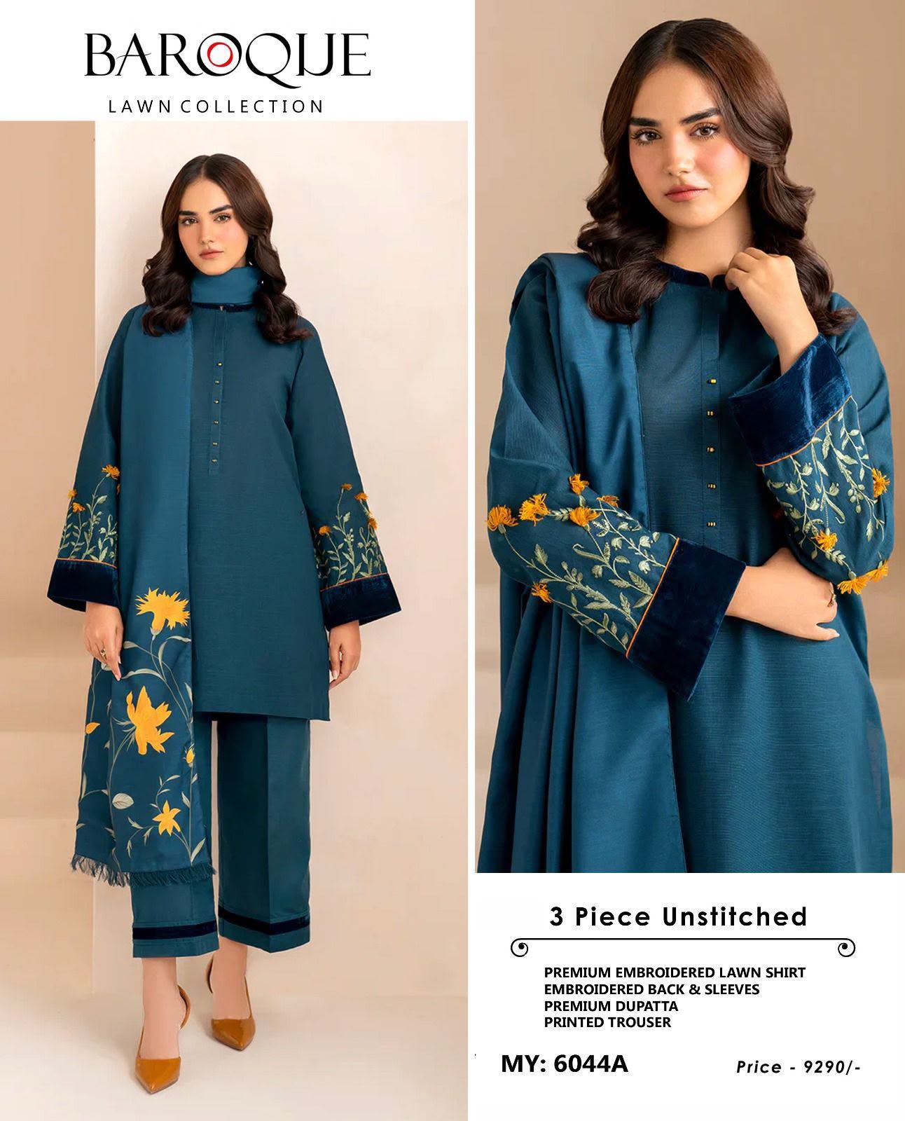Baroque Embroidered Lawn 3-Piece Suit - Image 5