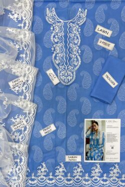Coco by Zara Shahjahan Embroidered Lawn 3-Piece Suit – Sky Blue