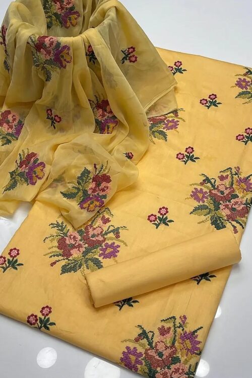Cotton Lawn Embroidered 3-Piece Suit