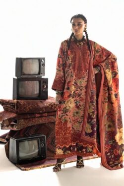 Cross Stitch Digital Printed Lawn 3-Piece Suit – Rust Floral