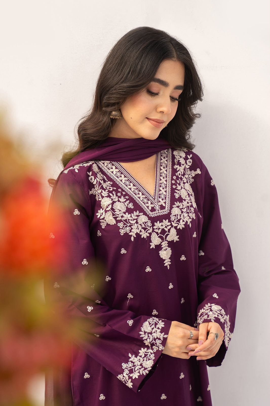 Embroidered Lawn 3-Piece Suit – Plum - Image 2