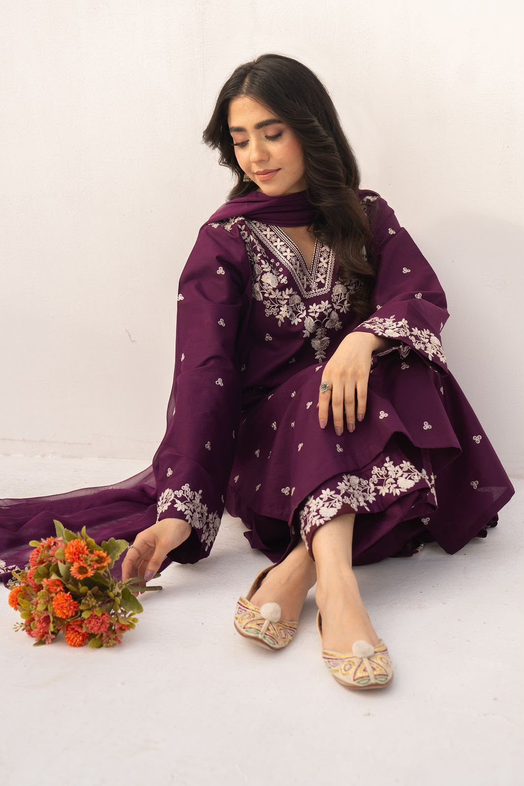 Embroidered Lawn 3-Piece Suit – Plum - Image 3