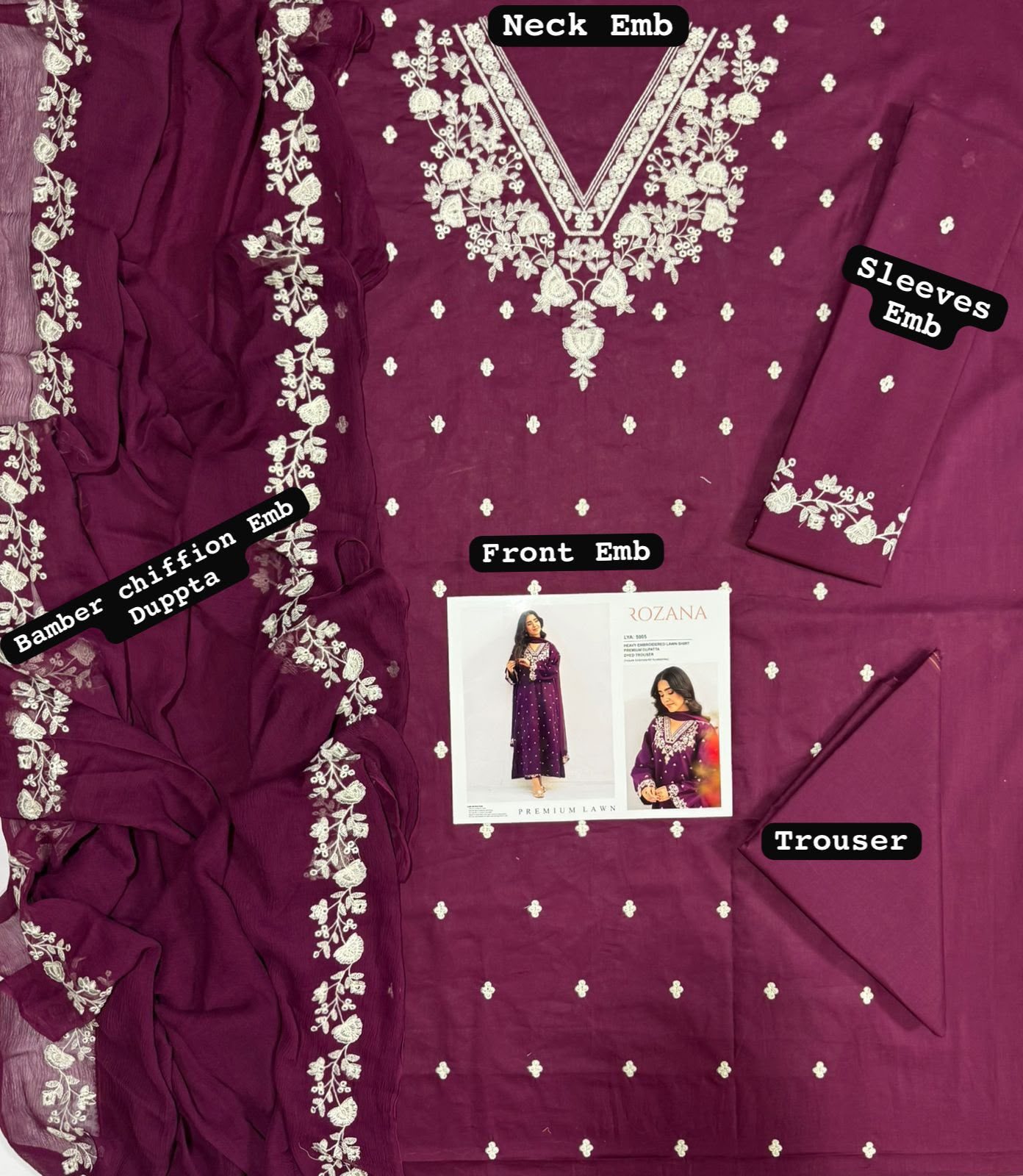 Embroidered Lawn 3-Piece Suit – Plum - Image 4