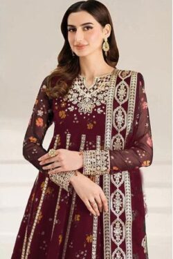 Farasha Embroidered Lawn 3-Piece Suit – Maroon