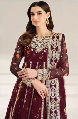 Farasha Embroidered Lawn 3-Piece Suit – Maroon