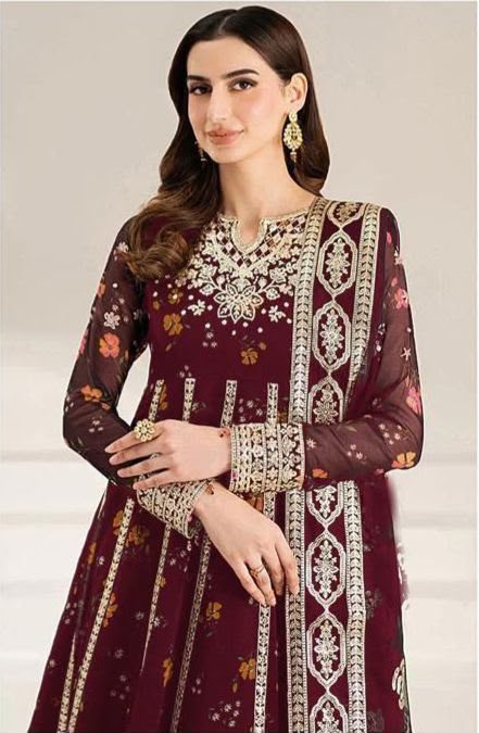Farasha Embroidered Lawn 3-Piece Suit – Maroon