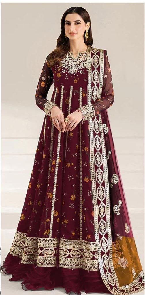 Farasha Embroidered Lawn 3-Piece Suit – Maroon - Image 2