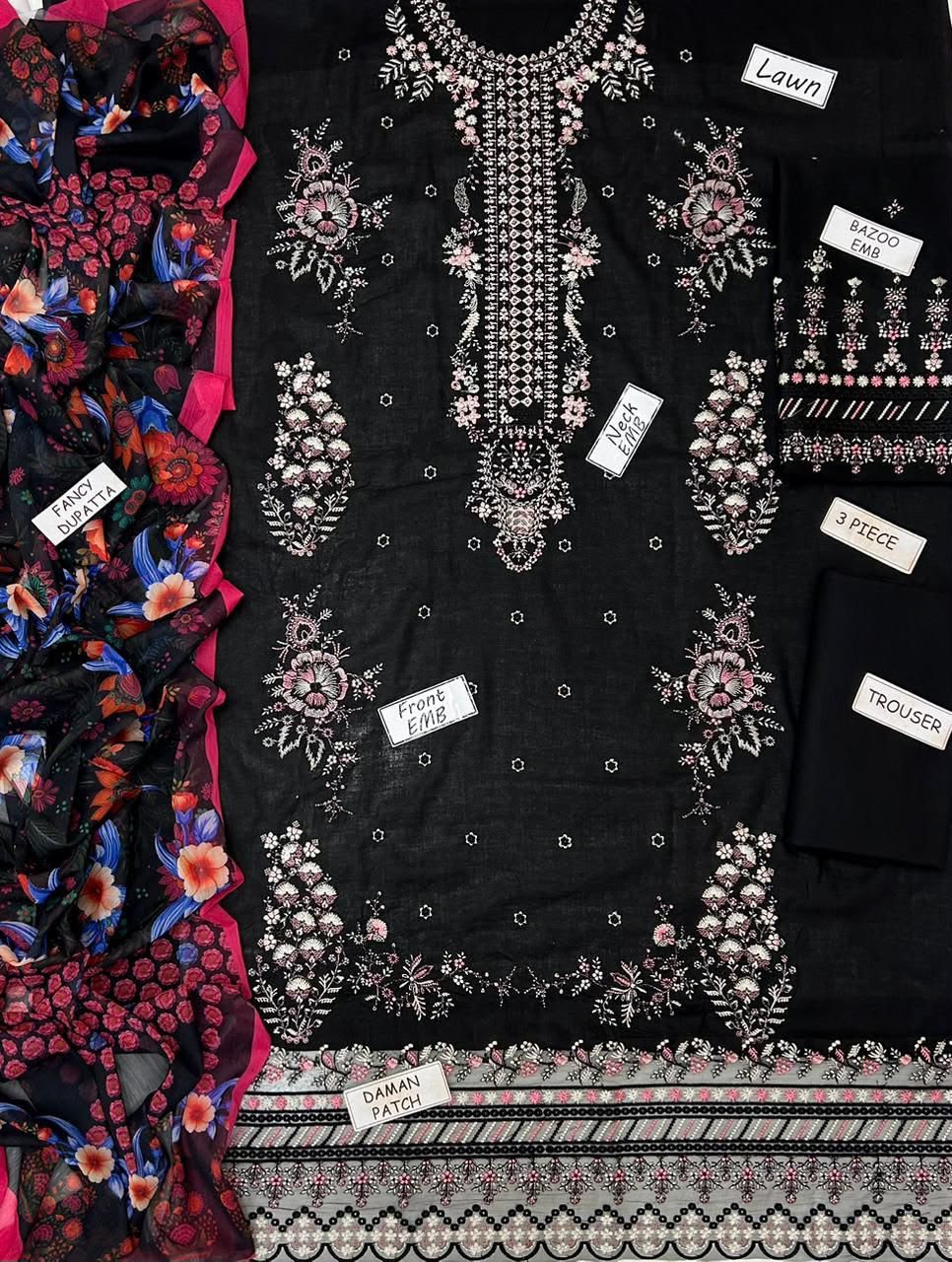Hussain Rehar Embroidered Lawn 3-Piece Suit - Image 8