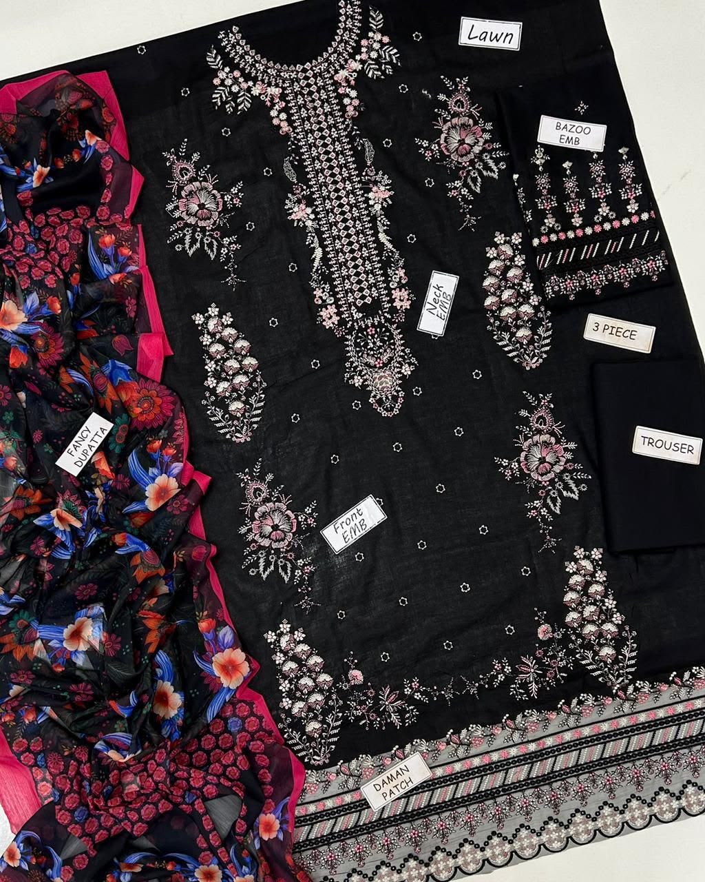 Hussain Rehar Embroidered Lawn 3-Piece Suit - Image 9