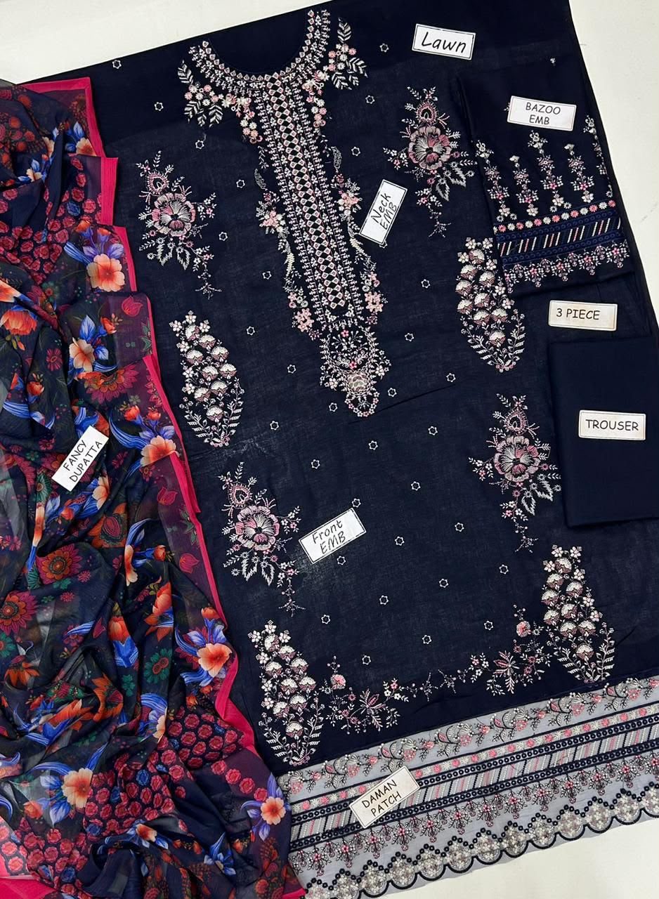 Hussain Rehar Embroidered Lawn 3-Piece Suit - Image 4