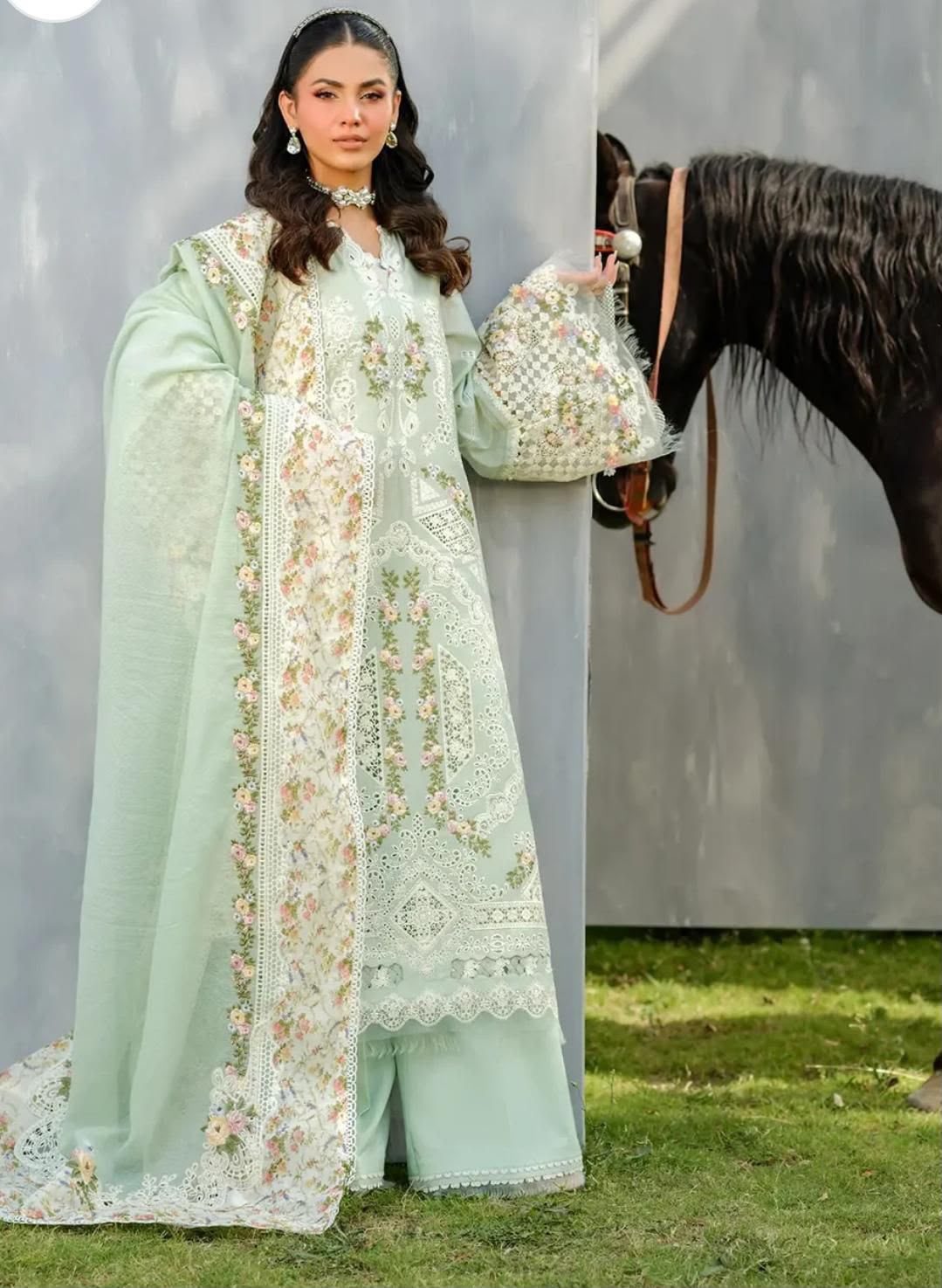 IELAF Embroidered Lawn 3-Piece Suit – Pista Green