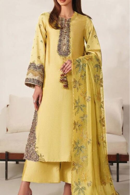 Iznik Embroidered Lawn 3-Piece Suit – Mustard