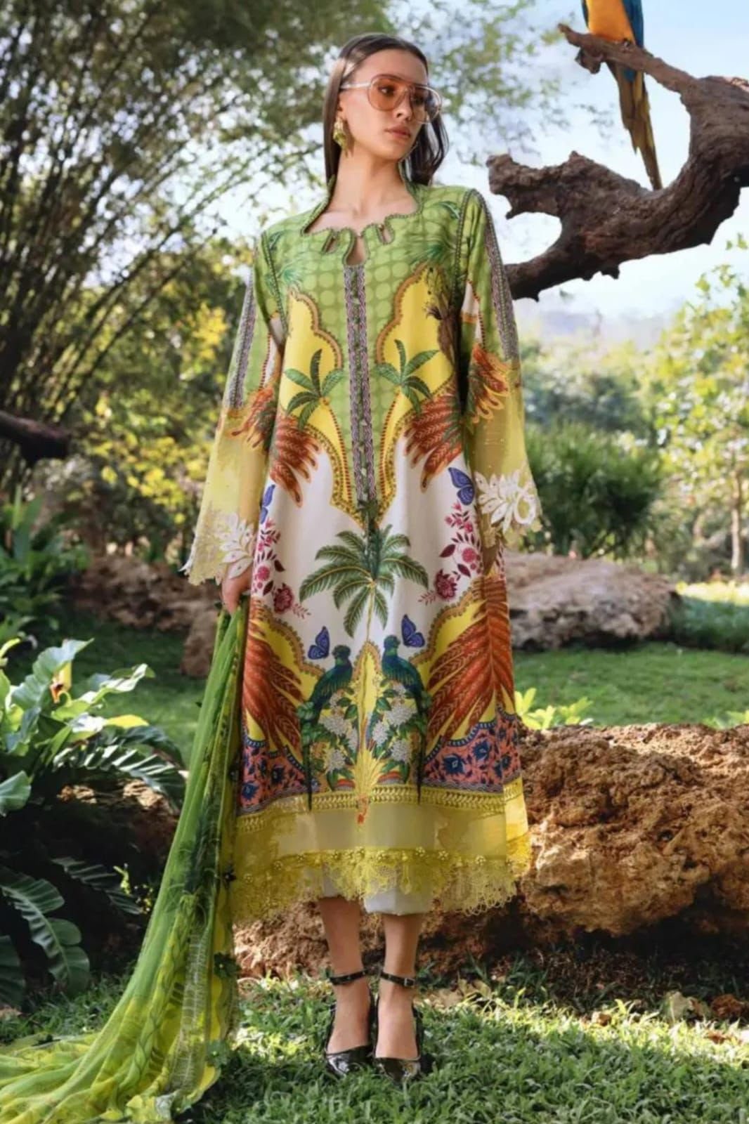 Maria B Digital Printed Lawn 3-Piece Suit – Green Tropical