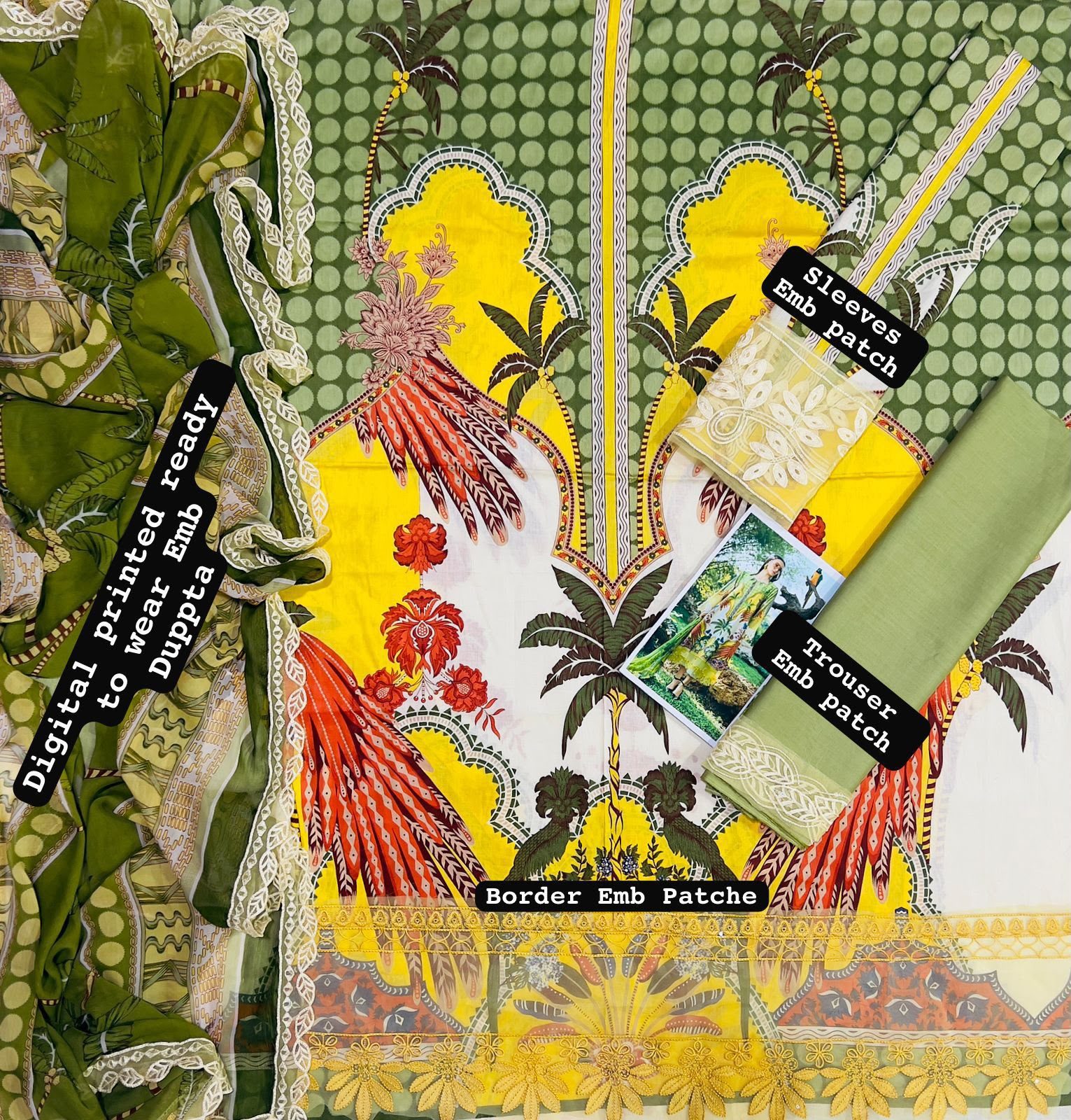 Maria B Digital Printed Lawn 3-Piece Suit – Green Tropical - Image 4
