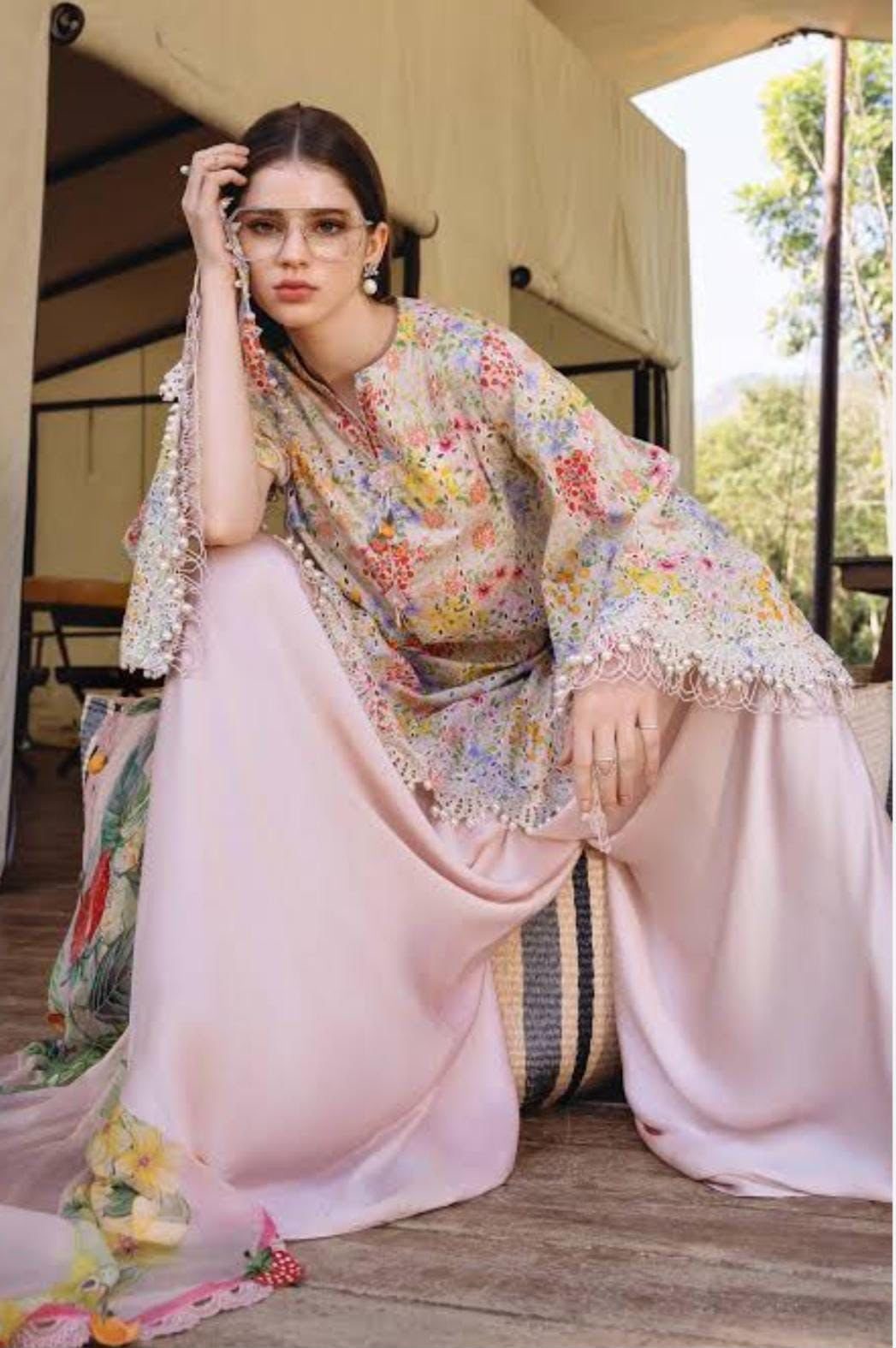 Maria B Digital Printed Lawn 3-Piece Suit – Pink Floral - Image 2