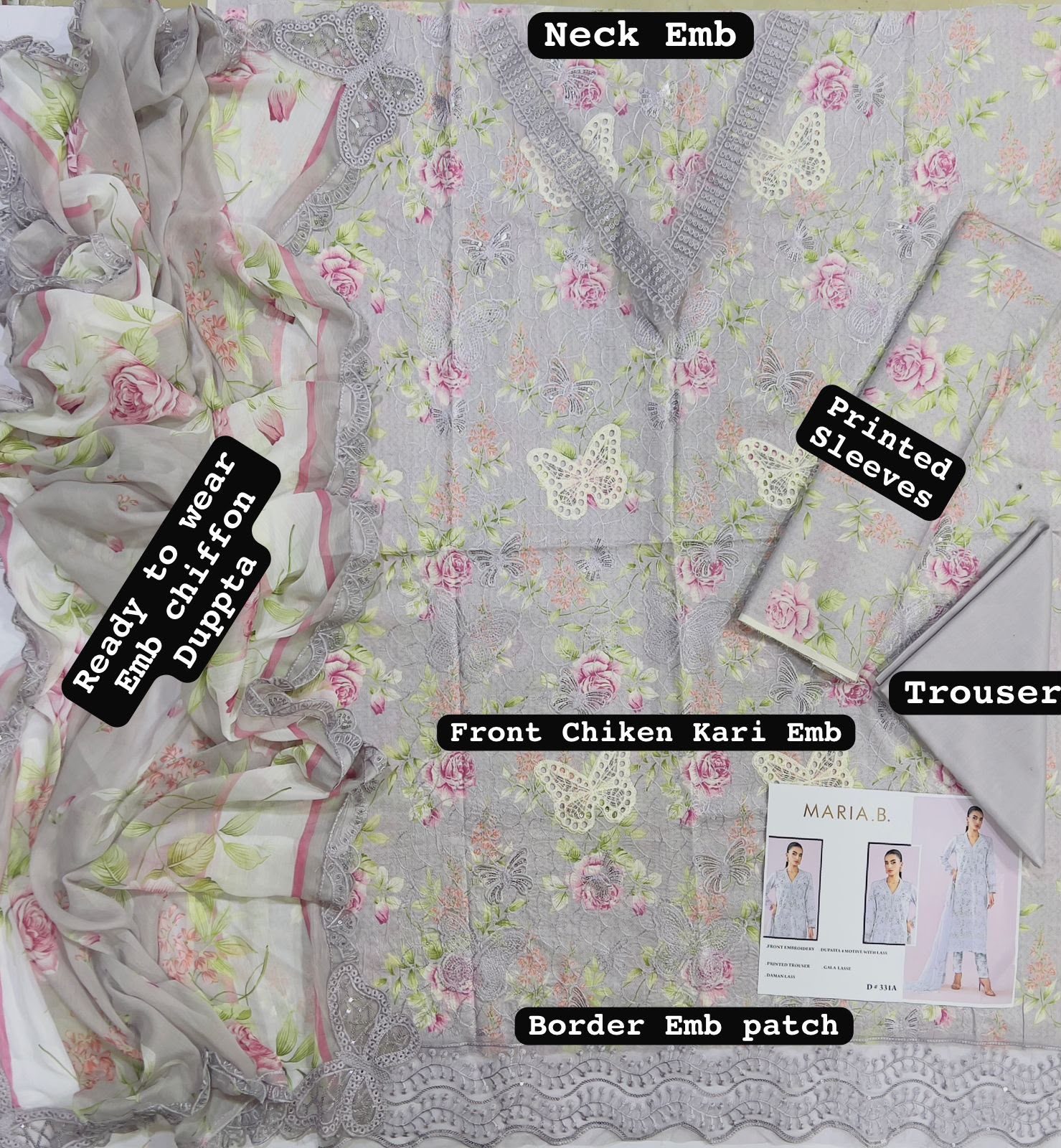 Maria B Embroidered Lawn 3-Piece Suit - Image 7