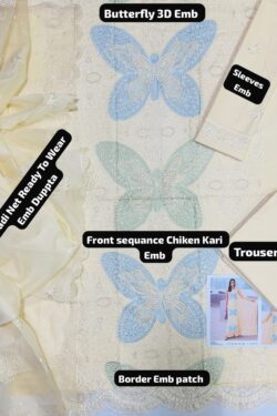 Maria B Embroidered Lawn 3-Piece Suit – Ivory Butterfly