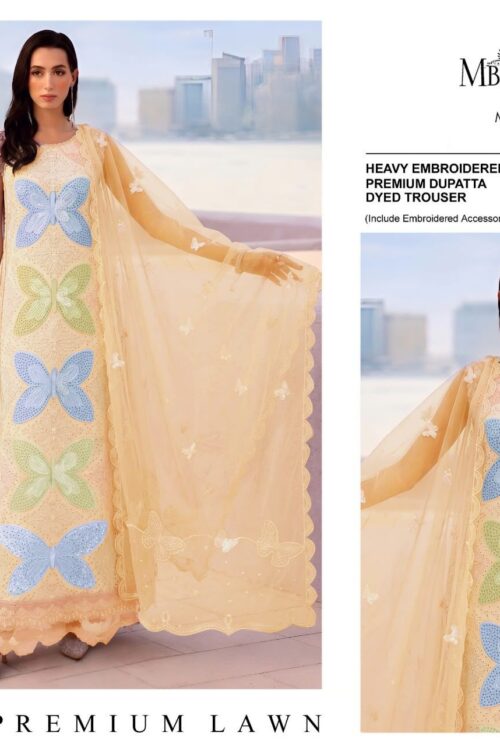 Maria B Embroidered Lawn 3-Piece Suit – Ivory Butterfly