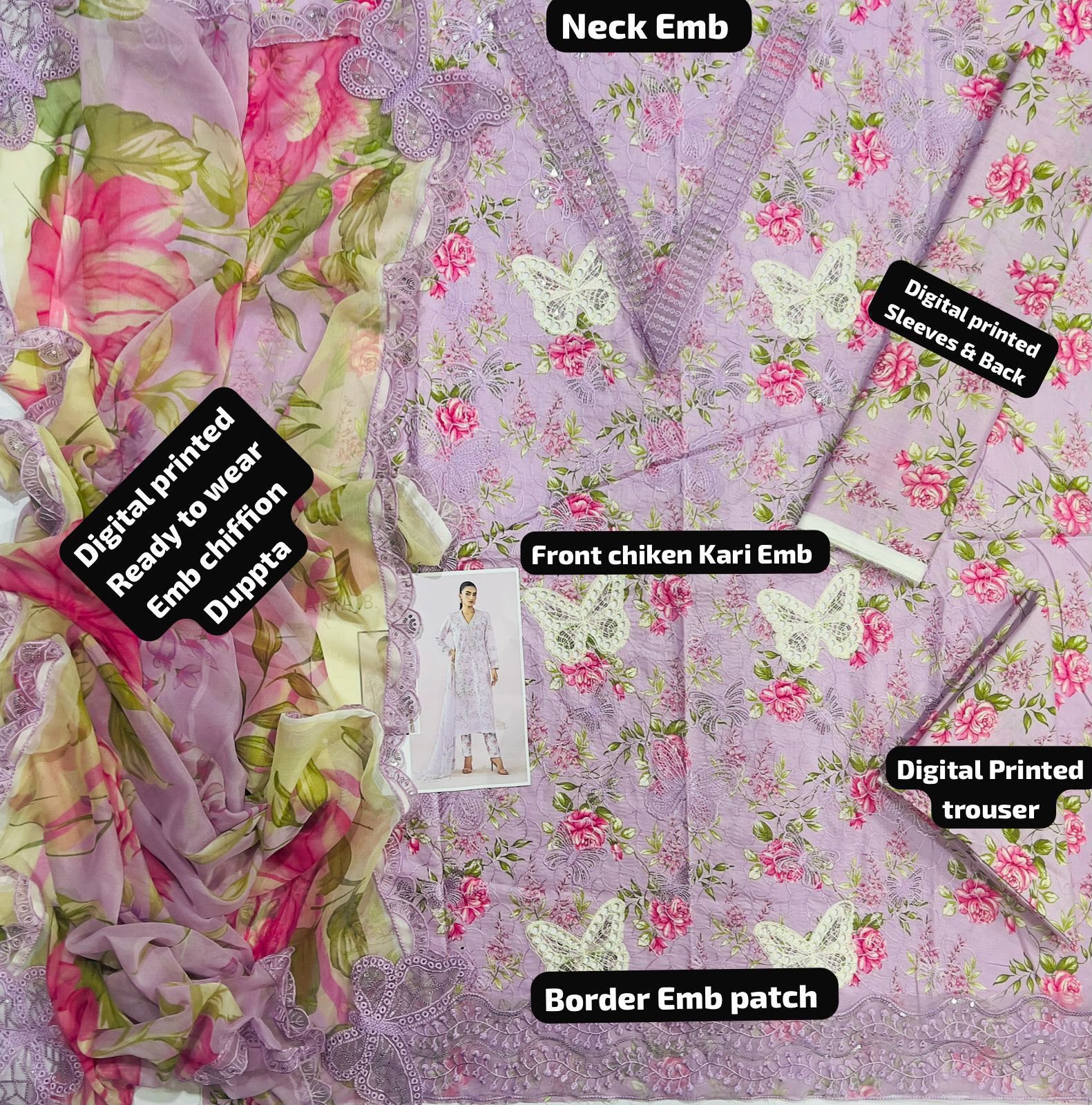 Maria B Embroidered Lawn 3-Piece Suit - Image 3