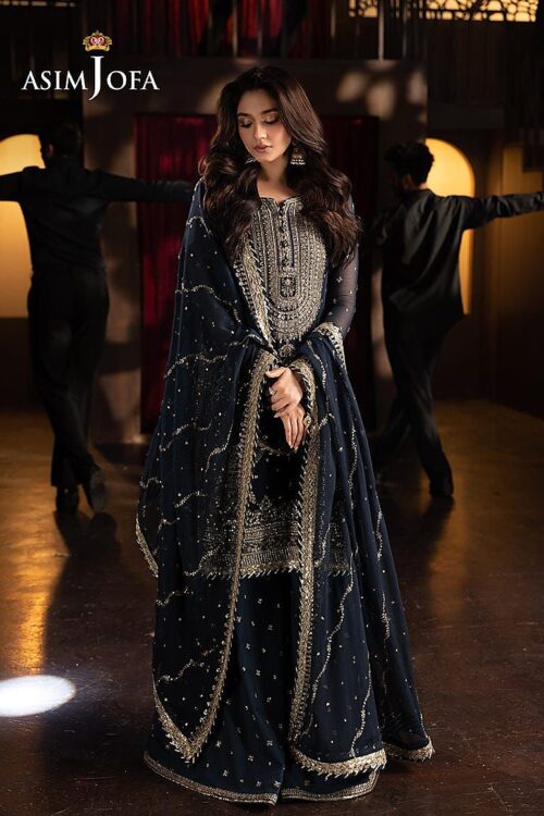 Asim Jofa Global Embroidered Chiffon Gharara Suit