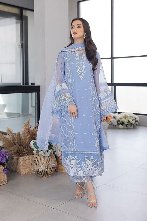 Azure Embroidered Organza Suit