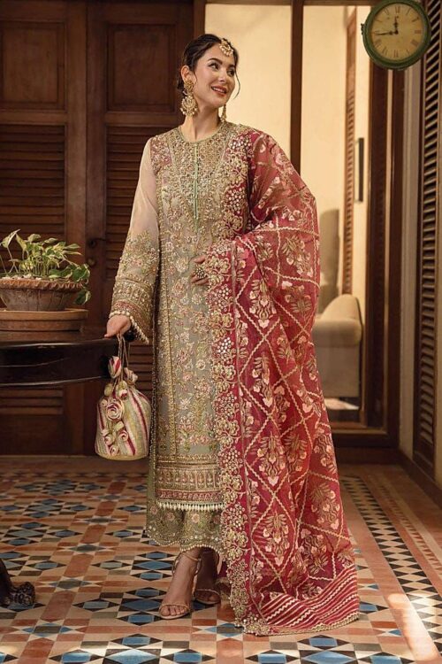Crimson Embroidered Organza Suit