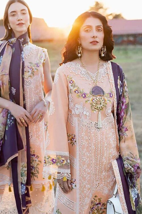 Mushq Embroidered Cotton Suit with Silk Dupatta