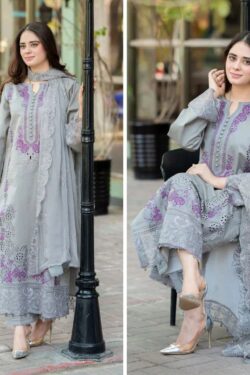 Mushq Embroidered Lawn 3-Piece Suit – Grey