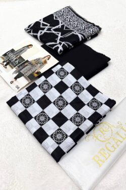 Regalia Black & White Printed Lawn 3-Piece Suit
