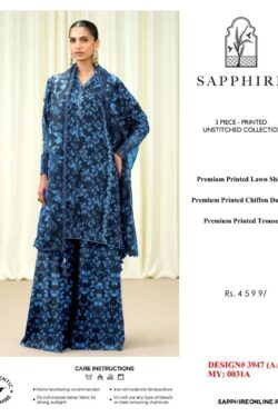 Sapphire Digital Printed Lawn 3-Piece Suit – Navy Bloom