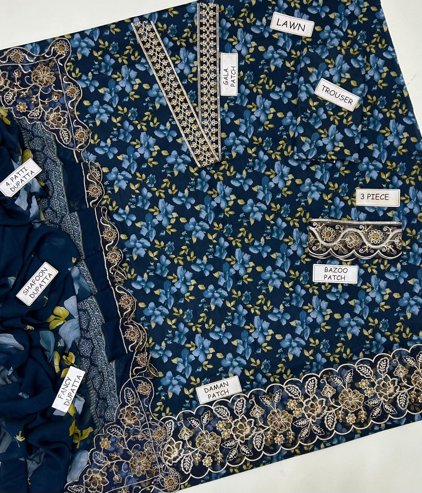 Sapphire Digital Printed Lawn 3-Piece Suit – Navy Bloom - Image 3